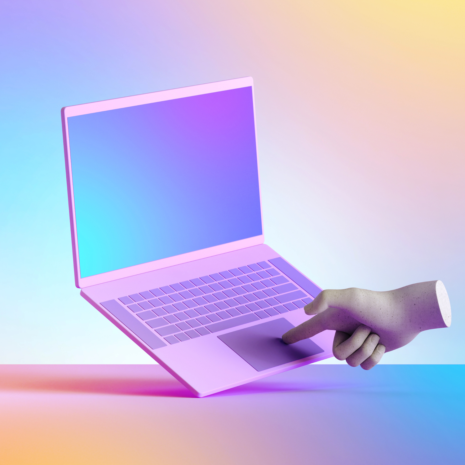 Hand tippt mit Finger auf Touchpad von Laptop
